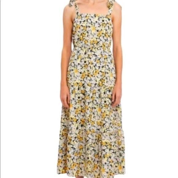 Sanctuary Size XL Ditzy Floral Tiered Maxi Dress Black Butter Yellow Daisy Print - Picture 2 of 14